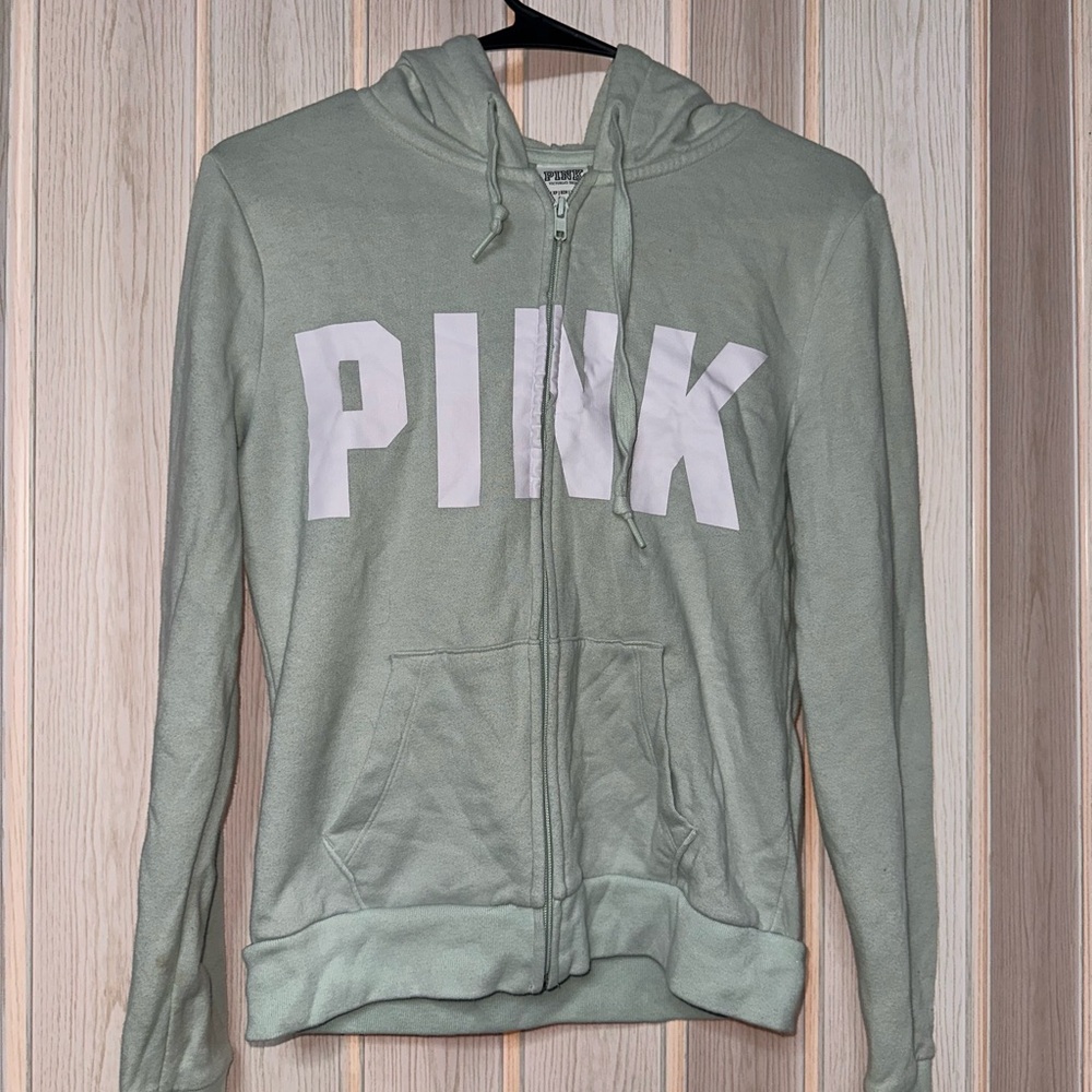 Victoria's Secret PINK Zip-Up Hoodie in Cream and mint